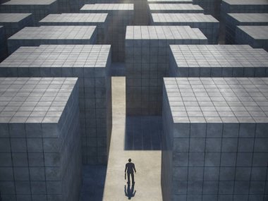 İşadamı önünde büyük maze.3d işleme.