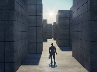 İşadamı önünde büyük maze.3d işleme.