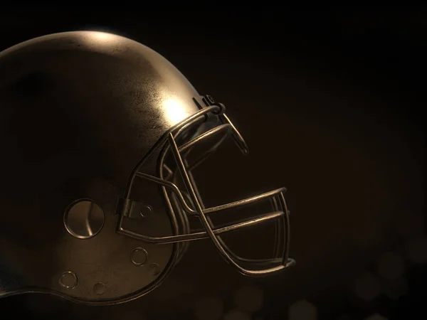 Arany futball sisak sötét háttérrel. 3D renderelés — Stock Fotó