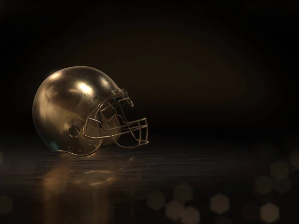 Złoty Hełm piłki nożnej z ciemnym tłem. renderowanie 3D — Zdjęcie stockowe