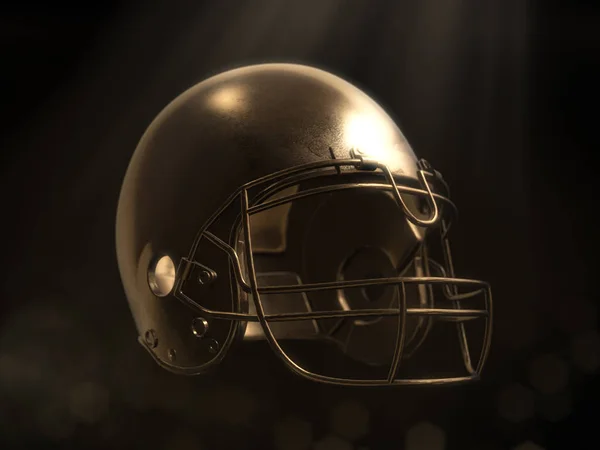 golden football helmet with dark background.3D rendering
