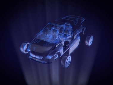 Demonte arabaya Hologram tel çerçeve stili .3d oluşturma