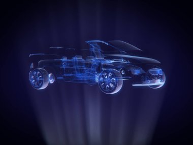 Demonte arabaya Hologram tel çerçeve stili .3d oluşturma
