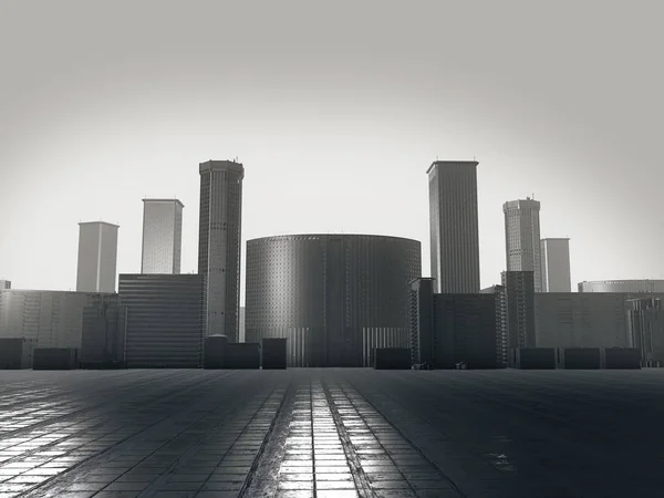 Cidade abstrata para fundo, renderização 3D — Fotografia de Stock