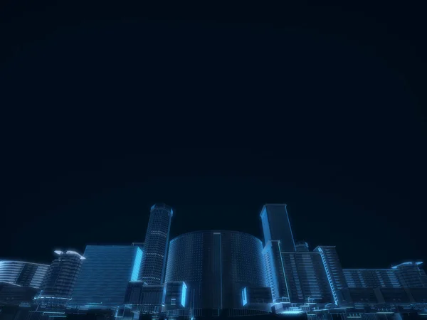 3D render miasta x-ray niebieski przezroczysty na ciemnym tle. — Zdjęcie stockowe