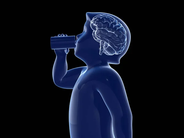 3D render grafik çocuğun beyin, siyah arka plan ile süt içme — Stok fotoğraf
