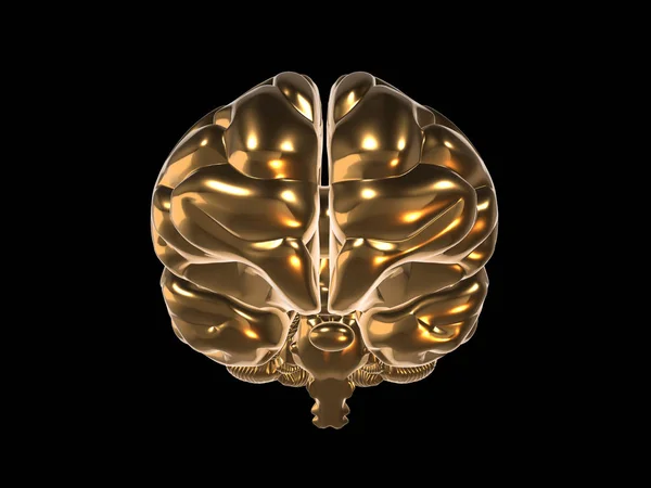 3D-Darstellung des goldenen Gehirns auf schwarzem Hintergrund — Stockfoto