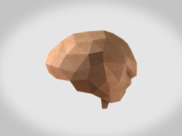 Cérebro de polígono baixo de madeira, Ideia conceito fundo design.3d render — Fotografia de Stock