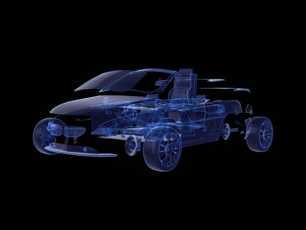 Zerlegtes Auto-Röntgenbild blau transparent mit Wireframe.3d-Rendering — Stockfoto