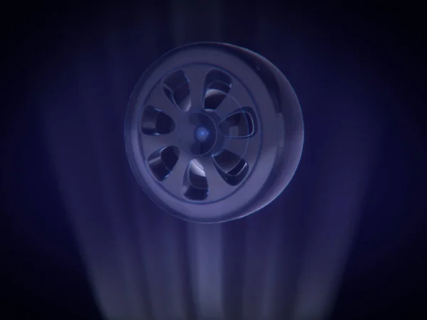 Sport car wheel in Hologram Wireframe Style.