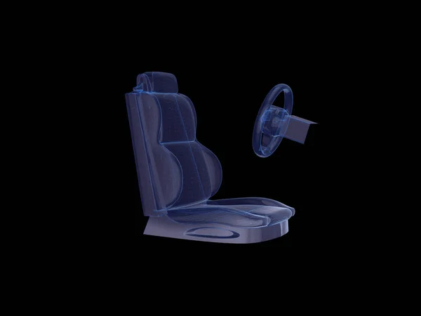 Assentos de carro no holograma Wireframe Style.3D renderização . — Fotografia de Stock
