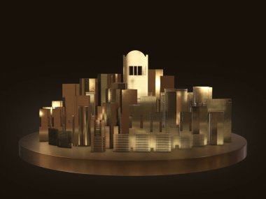 Altın city.abstract uzay background.3d işleme