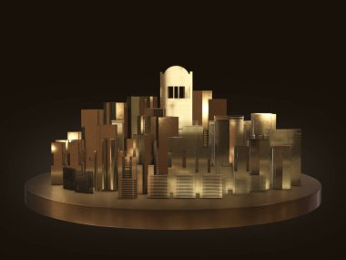 Golden city.abstract space background.3D Rendering clipart