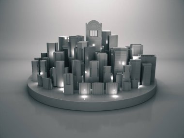 Abstract city for background,dark city with light,night city. 3D rendering clipart
