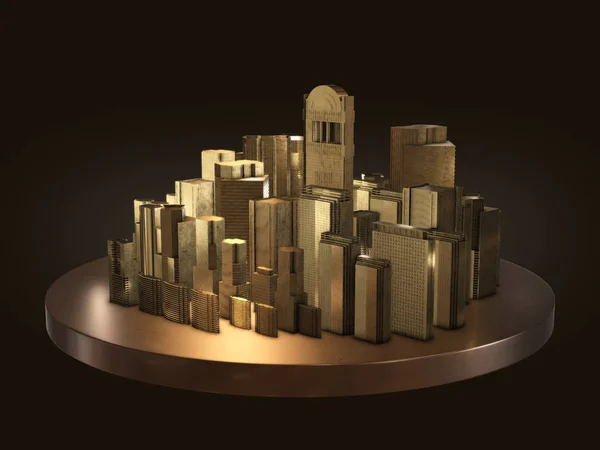 Golden City Abstract Spazio Background Rendering — Foto Stock