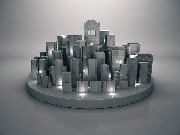 Abstract city for background,dark city with light,night city. 3D rendering