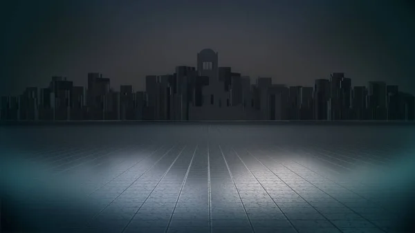 Ciudad Abstracta Fondo Ciudad Oscura Ciudad Nocturna Renderizado — Foto de Stock