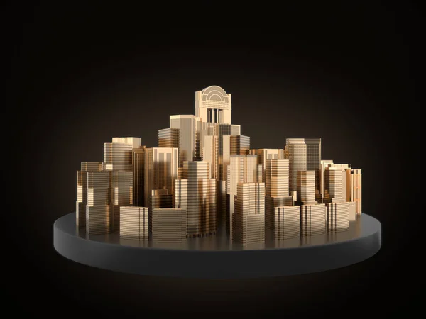 gold building model, golden city.3D Rendering