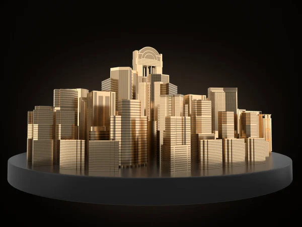 gold building model, golden city.3D Rendering