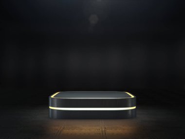 Pedestal for display,Platform for design,Blank product stand with light glow.3D rendering. clipart