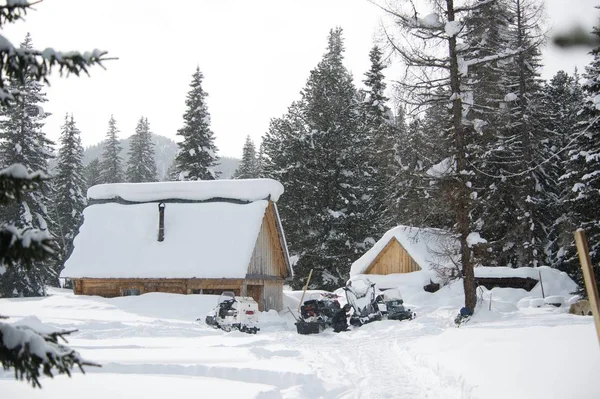 Drewniany dom Zima w lesie — Zdjęcie stockowe