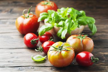 Yeşil fesleğen ve ftesh domates