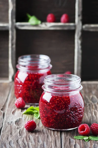 Homemade jam with raspberries — Stock Photo, Image