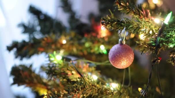 Vánoční strom jedle s dekoracemi — Stock video