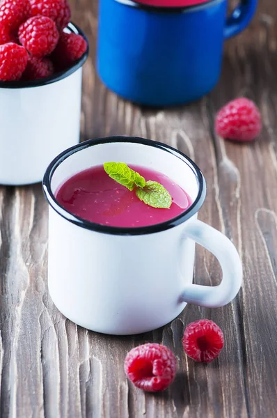 Russian kissel with raspberry and mint — Stock Photo, Image