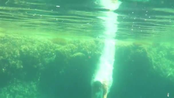 Man jumpig in het water, video genomen met gopro camera — Stockvideo