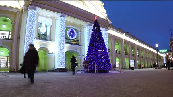 サンクトペテルブルクのネフスキー大通り、ロシアのクリスマス ツリーの夜のタイムラプス — ストック動画