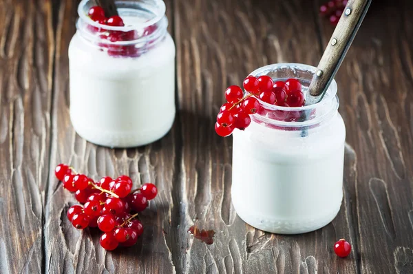 Yogurt with sweet red currant — Stock Photo, Image