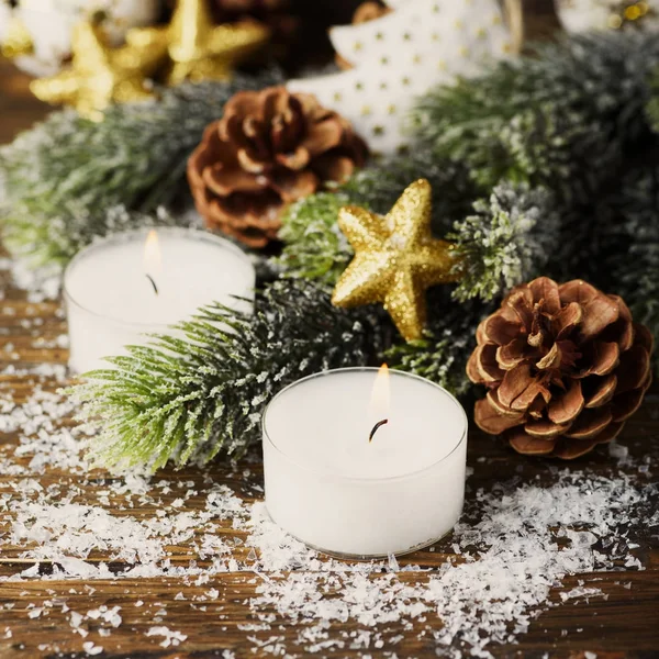 Christmas Ornament Cone Candles Snow Selective Focus Square Image Royalty Free Stock Images