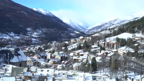 Vista Panoramica Dell Inverno Briancon Montagne Intorno — Video Stock