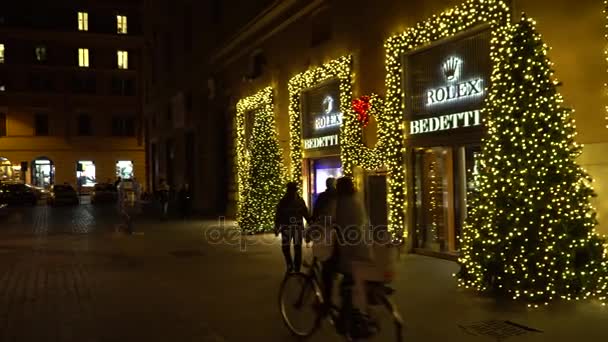 Vista Rua Entrada Loja Decorada Árvores Natal — Vídeo de Stock