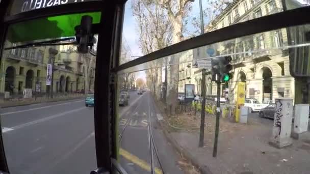Torino Sokakları Tramvay Pencereden Görüntüleme — Stok video