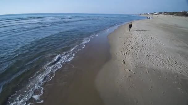Mujer Joven Caminando Playa Arena — Vídeo de stock