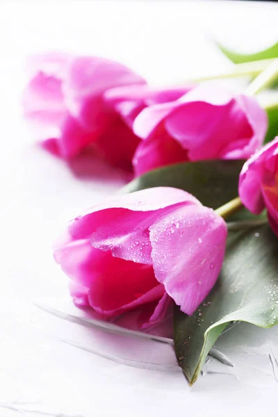 Близкий Вид Розовых Тюльпанов Каменном Фоне — стоковое фото