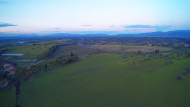 Panoramatický Pohled Zelené Louce Soumraku — Stock video