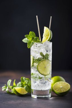 Limonlu, naneli ve buzlu mojito.