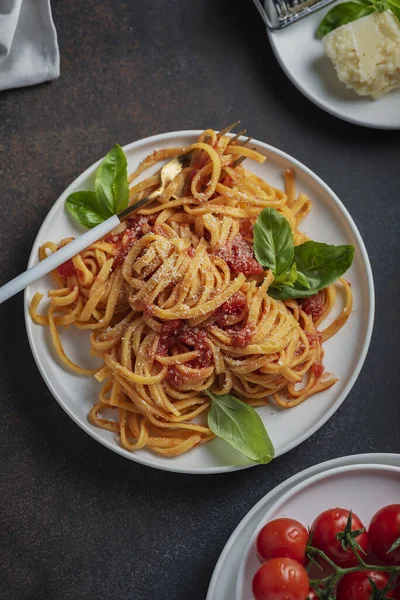 Tagliatelle with tomato sause — 스톡 사진