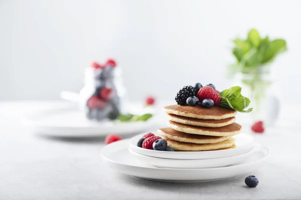 Sweet Pancakes Berry Mint Selective Focus Image — Stock Photo, Image