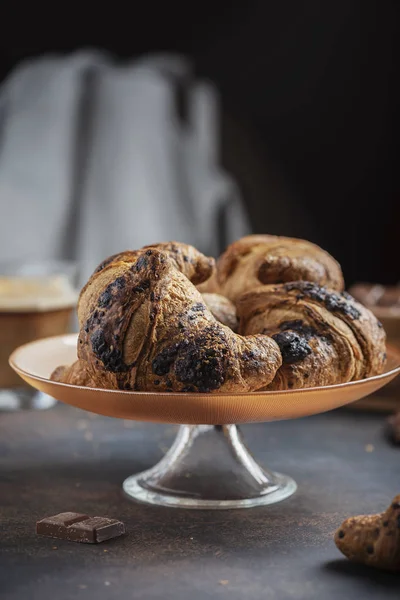 Concepto Desayuno Italiano Tradicional Con Croissant Café Imagen Enfoque Selectivo — Foto de Stock