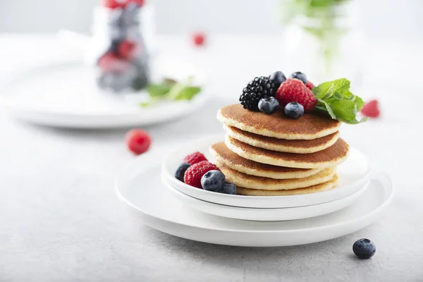 Sweet Pancakes Berry Mint Selective Focus Image — Stock Photo, Image