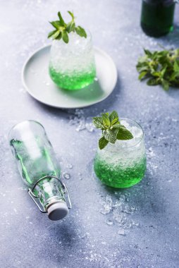 Naneli ve ezilmiş buzlu yaz kokteyli, seçici odaklı resim