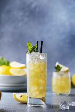 Limonlar, nane ve buzla taze yaz kokteyli, seçici odak noktası.