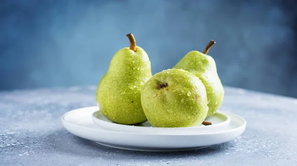 Sweet Fresh Green Pears Table Selective Focus Image Slider Format — Stock Photo, Image