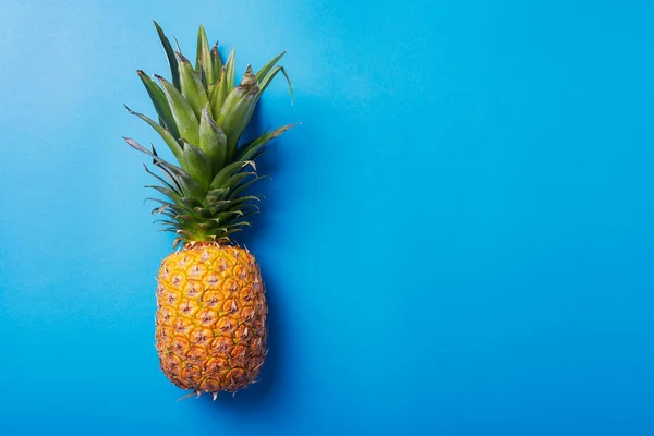 Fresh Pineapple Blue Background Summer Concept Top Vie Image Copy — Stock Photo, Image