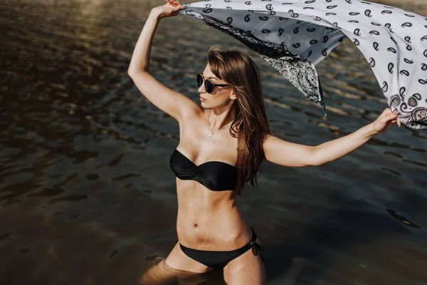 Jovem Sexy Menina Retrato Com Por Sol Luz — Fotografia de Stock