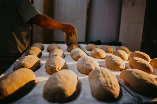 Pâte Pétrir Féminine Dans Une Boulangerie — Photo